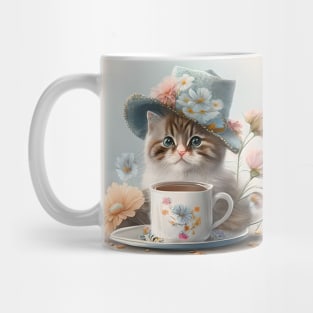 III.Cute cat in a hat with flowers and a cup of tea Mug